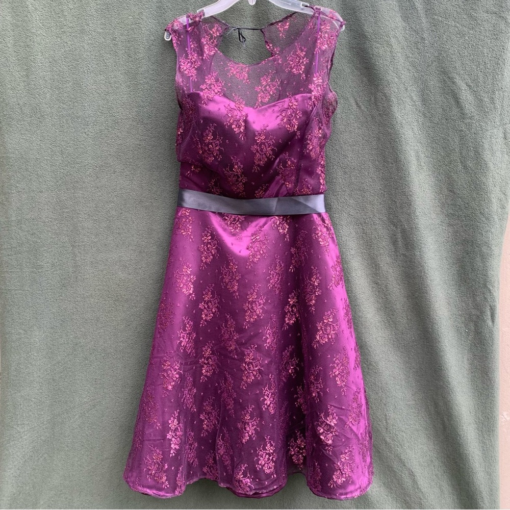 Handmade Eggplant Purple Bridesmaid Dress with Lace Overlay